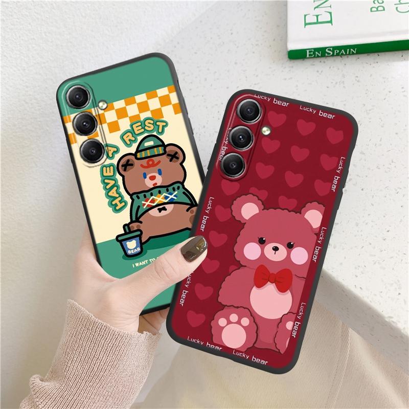 Cartoon Patterned Soft Silicone Black Case For Xiaomi Redmi Note 13 Pro 13C Poco C65 Samsung A55 A54 A34 S24 iPhone Camera Protective Shockproof Cover