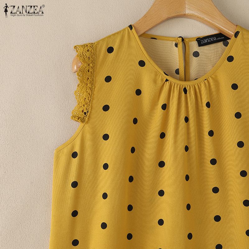 ZANZEA Women Summer Casual Polka Dot Print Loose Sleeveless Tank Tops