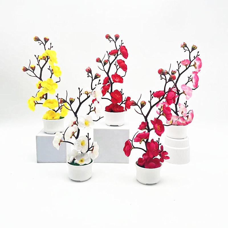 Faux Plum Blossom Miniature Bonsai Pot For Indoor Photography And Home Decoration