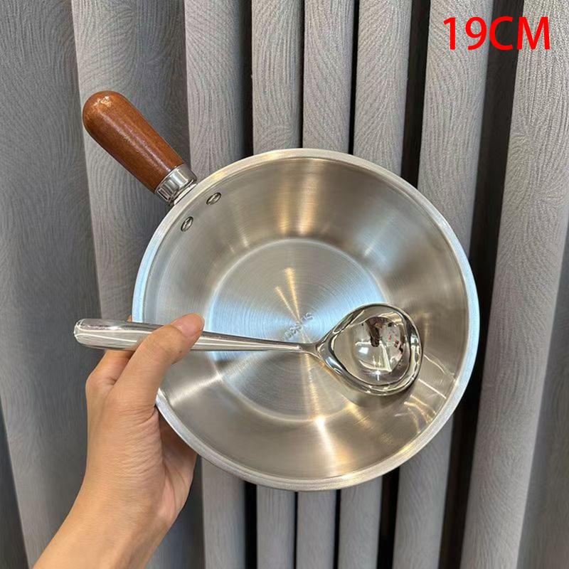 Stainless Steel Instant Noodle Pot Small Pot For One Person High-Value Appearance Wood Handle Snack Pot Small Cooking Pot