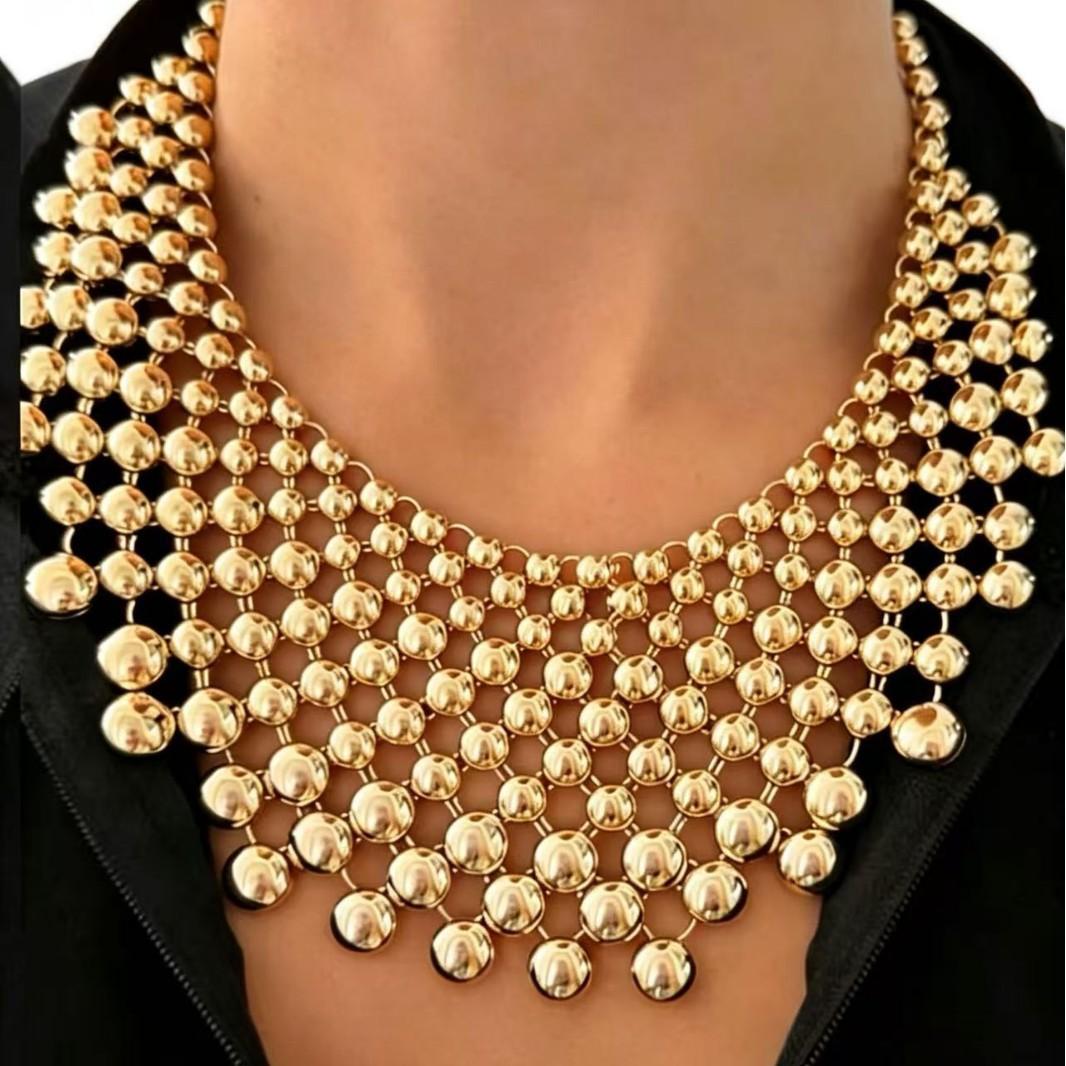 Exaggerated Multi-layer Metal Bead Necklace Gold Heavy Industry Exaggerated Geometric Bead String Item