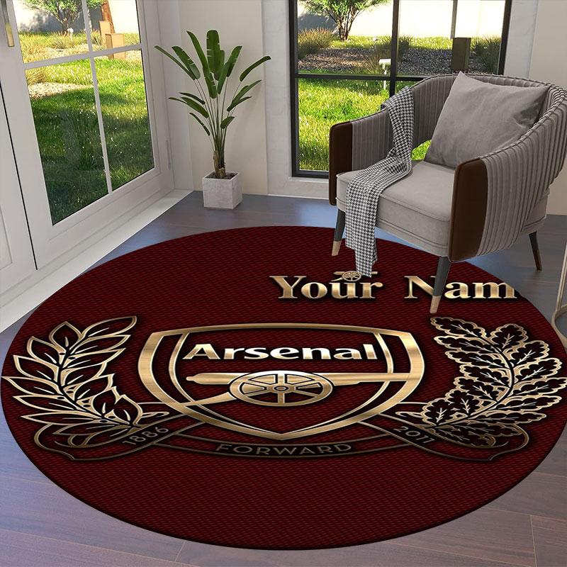 Arsenal F Custom Name Round Area Rug,Carpet Rug for Living Room Bedroom Sofa Playroom Decor,Non-slip Floor Mat