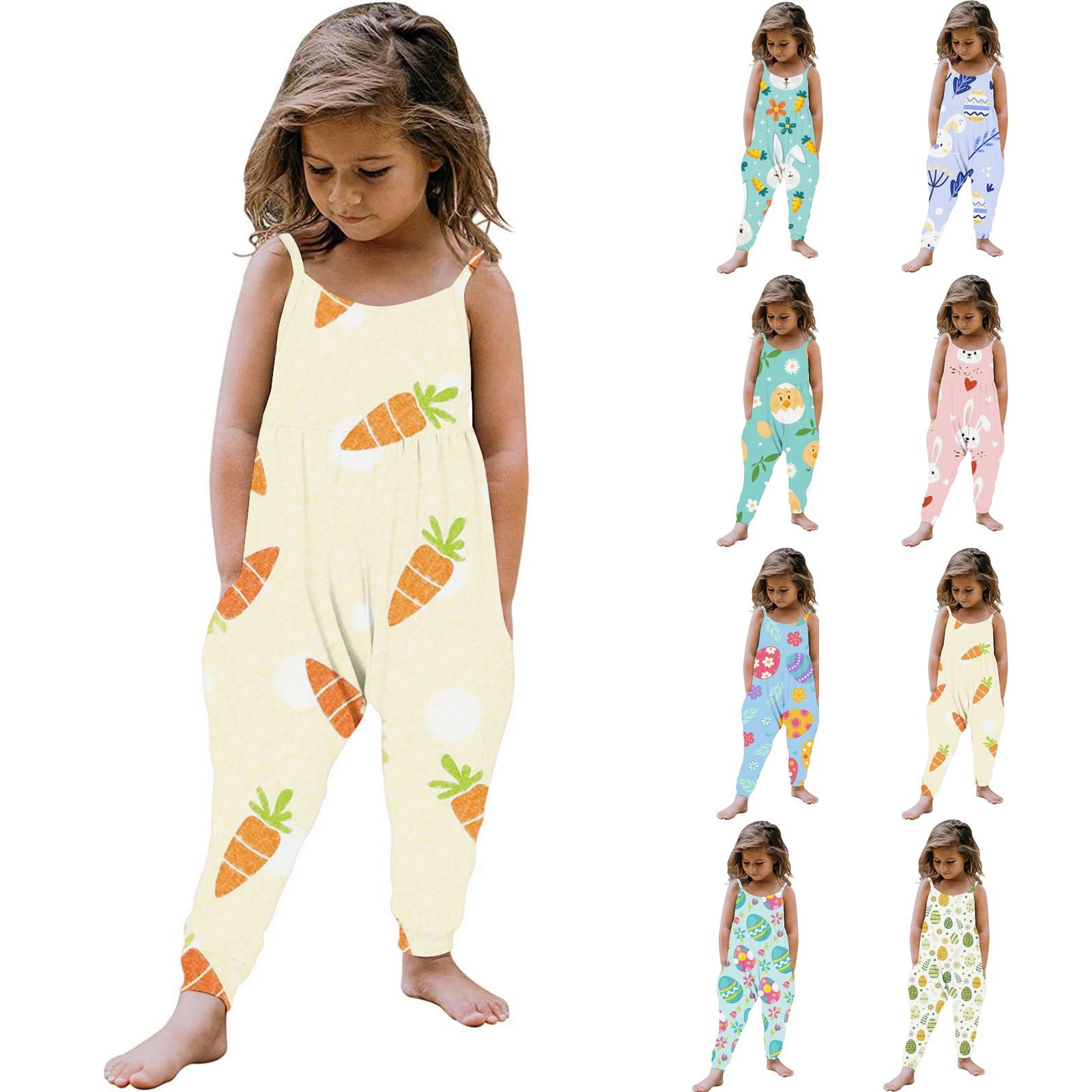 

Summer Girls Sleeveless Easter Printed Casual Jumpsuit Bodysuit 100 ціан