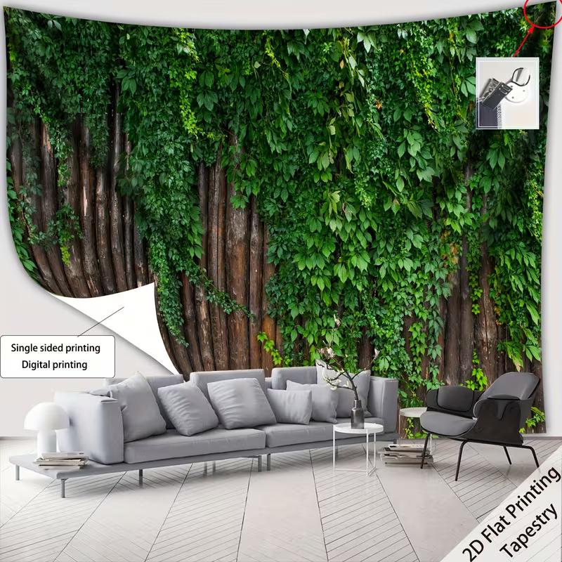 

Настенный гобелен с натуральной зеленью, пышные лианы плюща на деревянном заборе, настенное искусство для гостиной и спальни 47.2x31.5inch/120*80cm