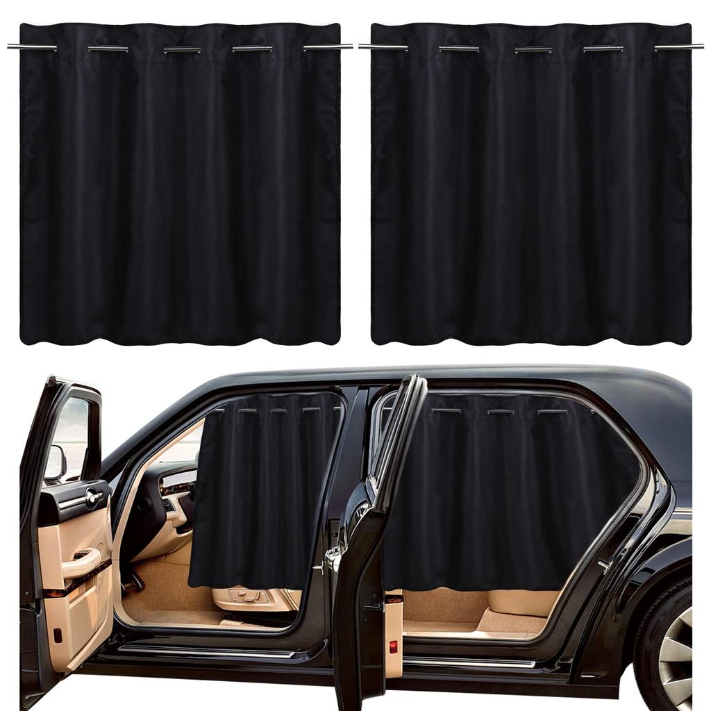 ZATOOTO Car Curtains with Extendable Sleeping in the Rail Side Width 82cm x Length Rear Car Easy to Fall UV Disaster Privacy UV Set of Black Rod,