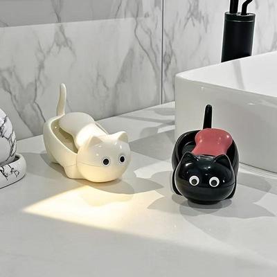 Cute Little Cat Soap Box Toilet Soap Box Tray Bathroom Accessories Toilet Tools Home Decoration Toilet Drain Soap Box