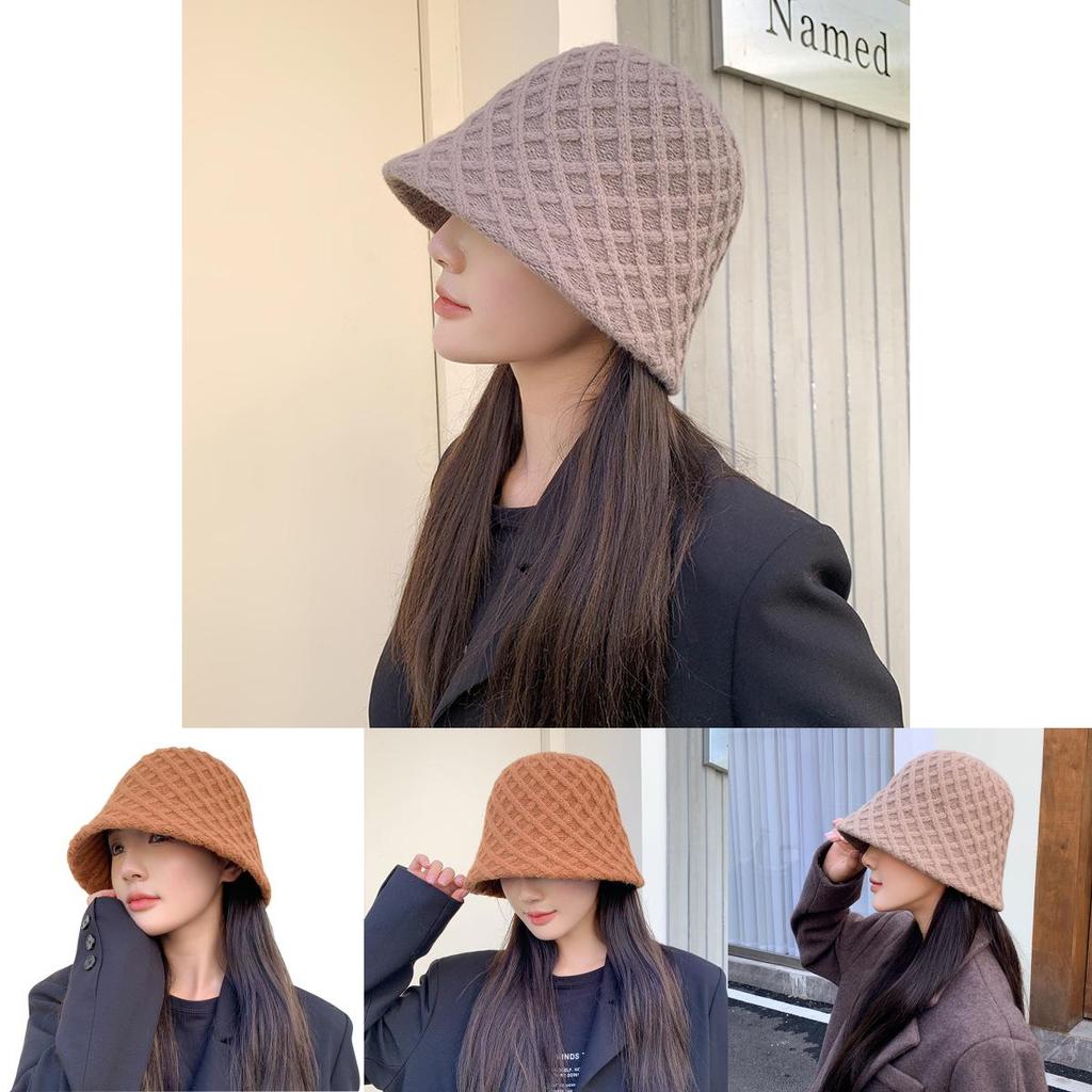 Korean Style Square Pattern Knit Sun Hat With Warmth And Airflow For Casual Wear