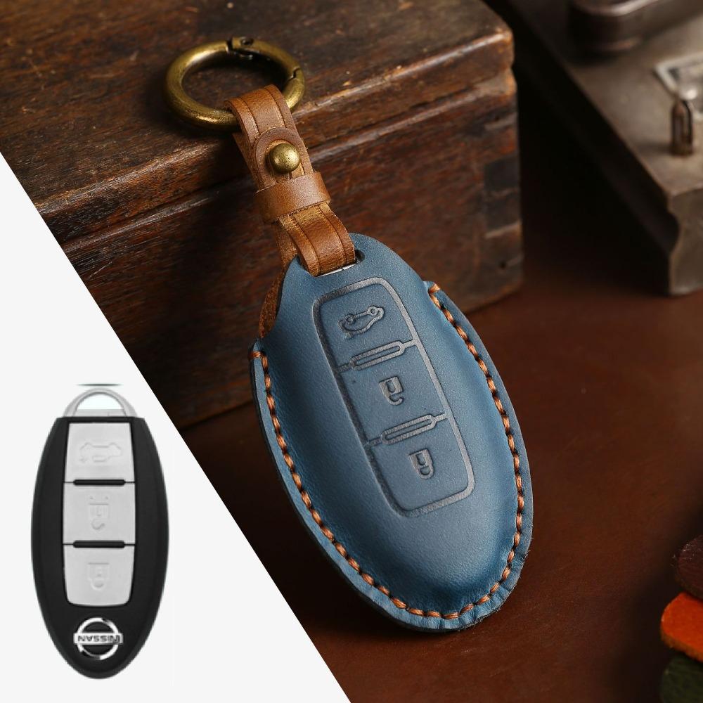 Genuine Crazy Horse Leather Key Cover Case for Nissan X Trail Qashqai Tiida Altima Sylphy Car Keys Protection