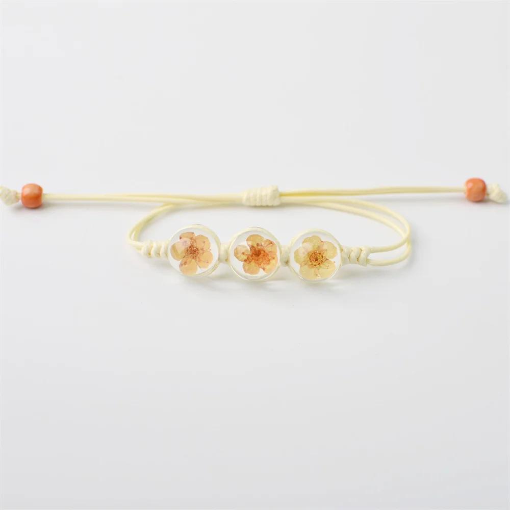 b22 Multicolored Creativity Glass Dried Exquisite Cherry Blossoms Hand-made Dried Flower Bracelets Multiple Flower Weave Jewelry