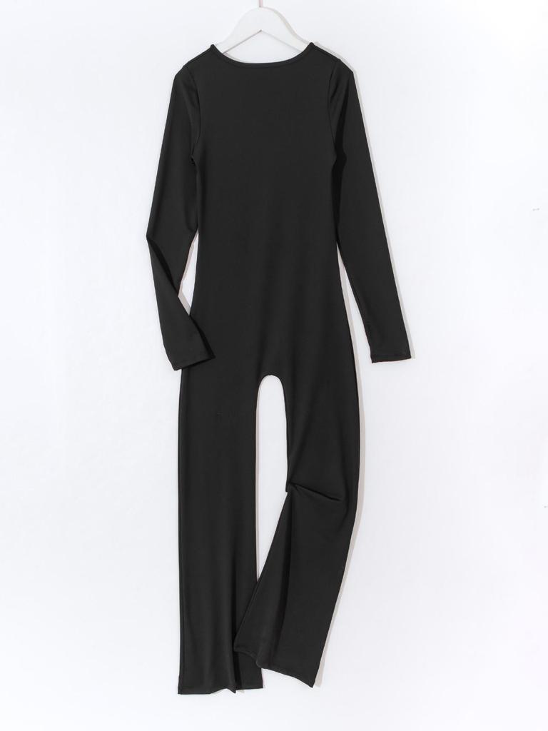 2024 European & American Solid Color Seamless Long Sleeve Yoga Jumpsuit with Flared Pants