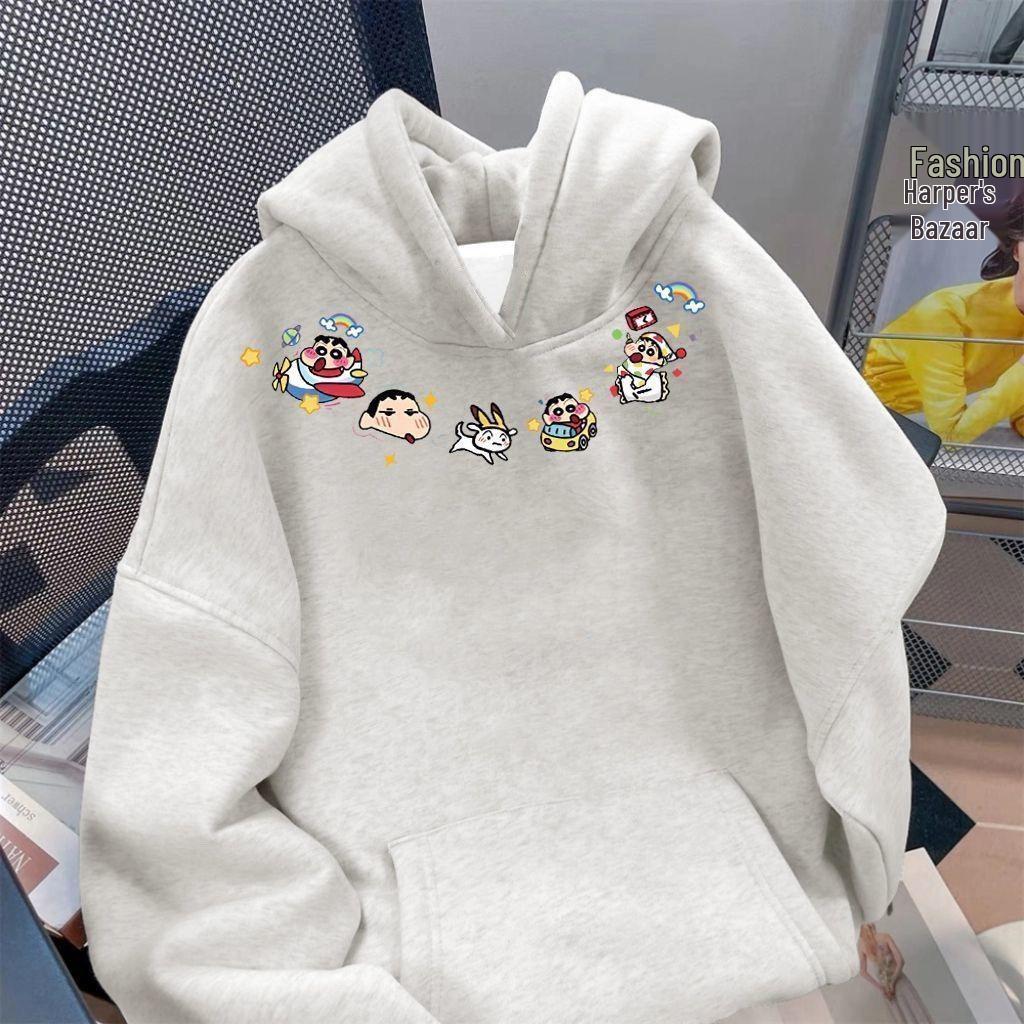 Herren Crayon Shin-chan Dunkelblauer Fleece-gefütterter Hoodie – Herbst/Winter Lässiges und Vielseitiges Oberteil für Teenager
