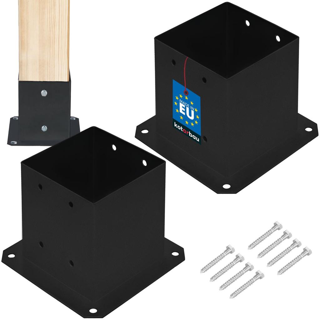 Wooden Pole Base Screwed To Concrete Black 140X140Mm 2Pcs