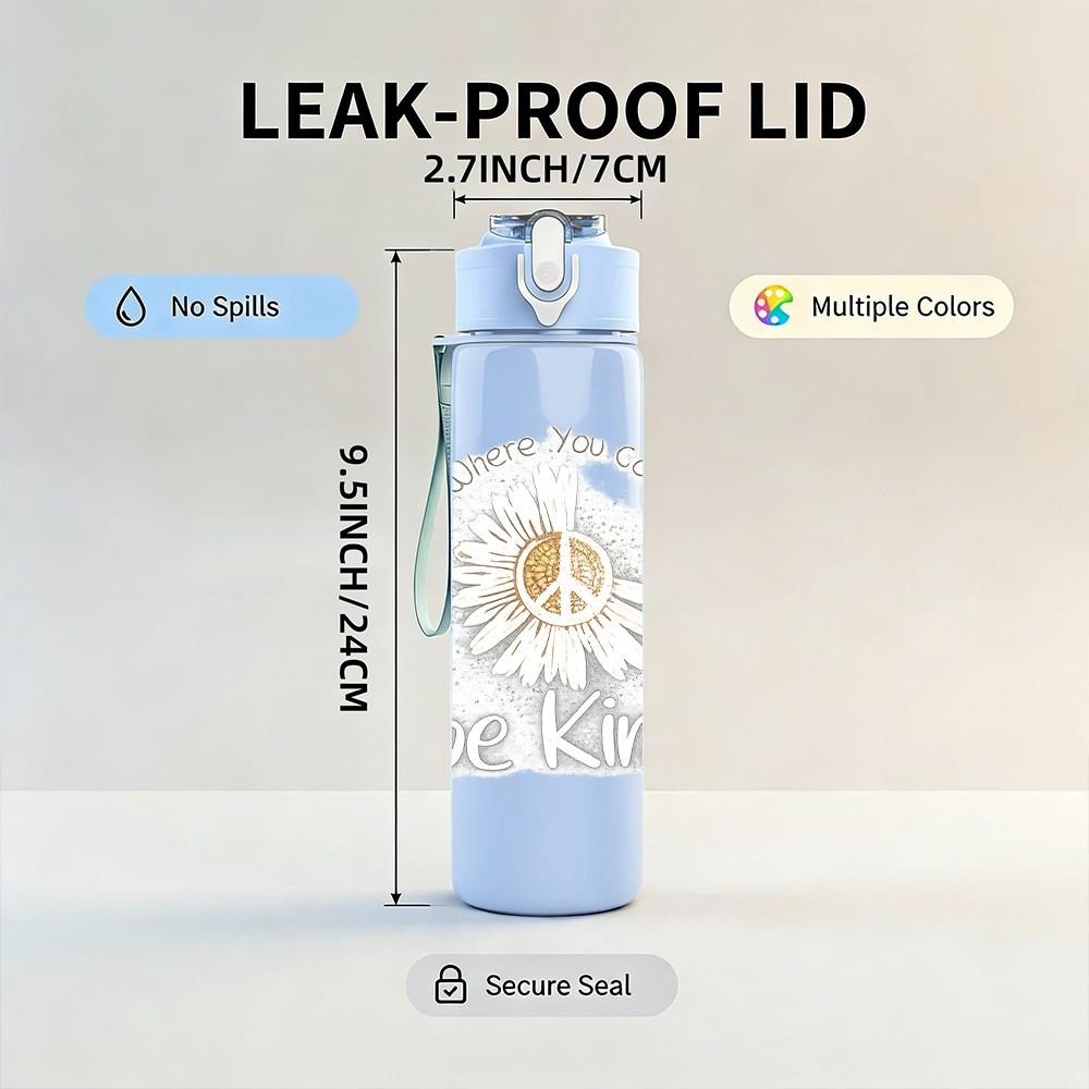 1PC Sunflower Peace Symbol Art Print 750ml Color Plastic Sports Water Bottle Leakproof Flip Straw Lid Suitable for Sports Office Home Use