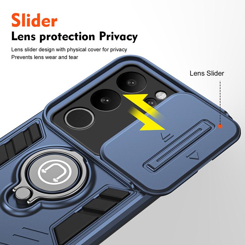 For VIVO S17 Black Armor Magnetic Ring Bracket Phone Cases For VIVO S17 Pro Hard PC Heavy Duty Anti Fall Cover For VIVO S17 Case