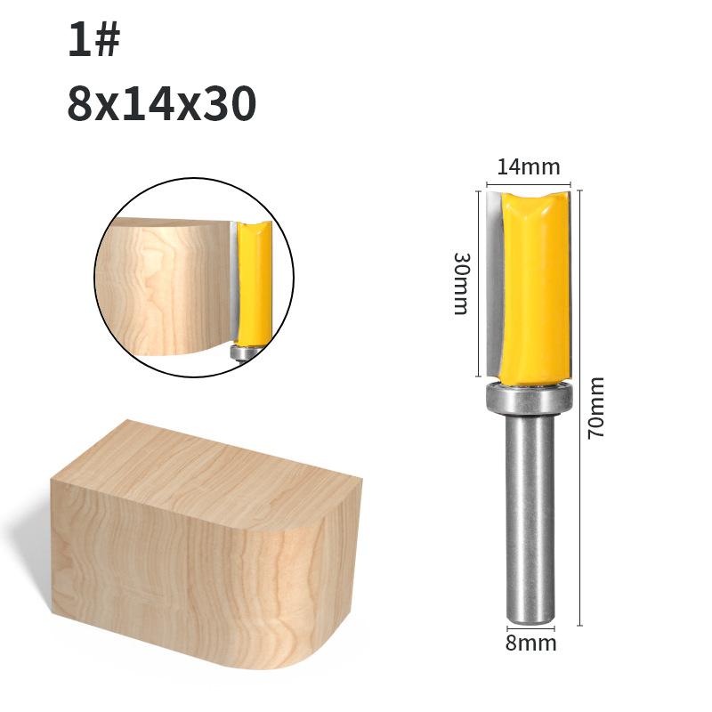 8mm Shank Bearing Guided Straight Router Bit - 14mm Cutting Diameter Flush Trim Cutter for Template Copying & Edge Profiling