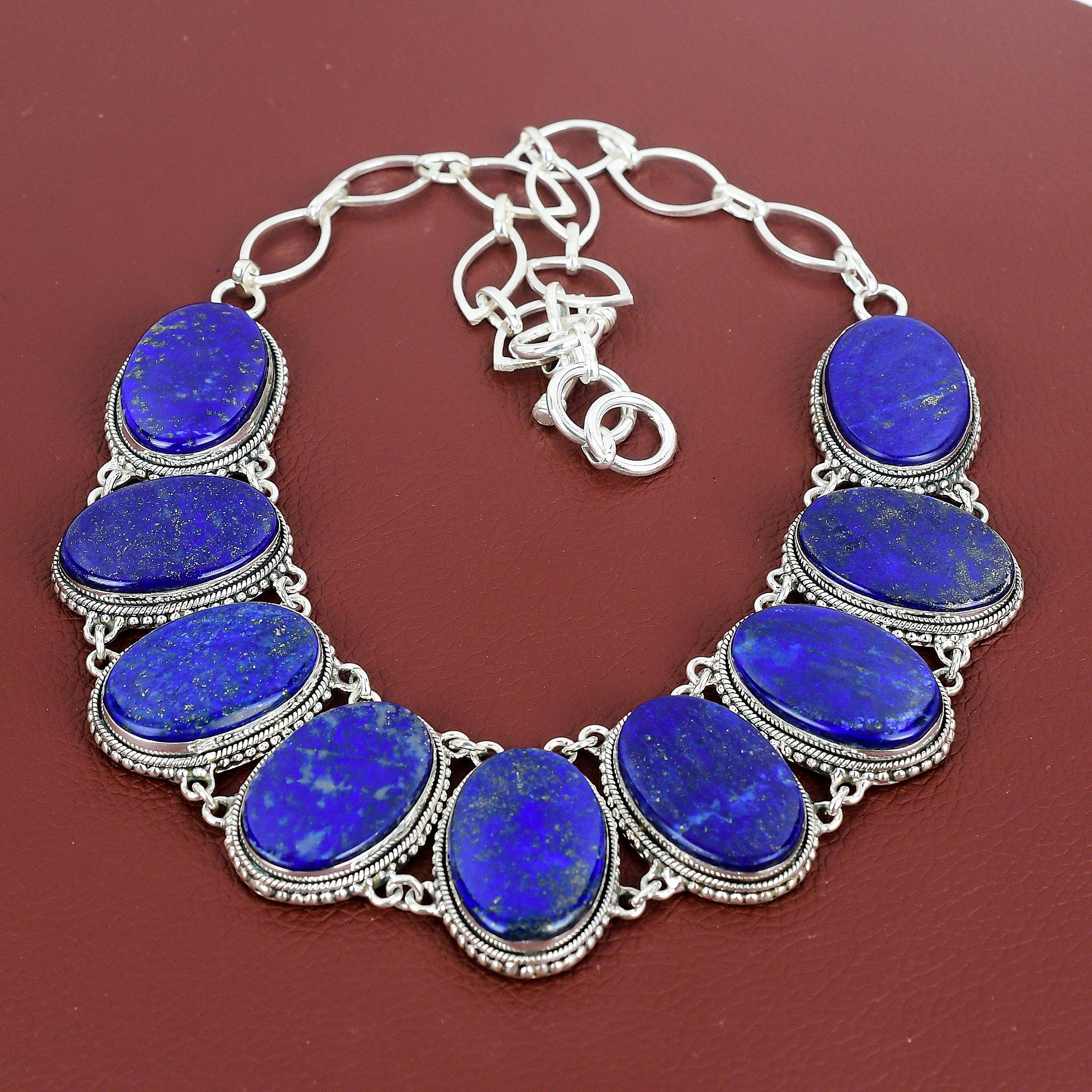 

Lapis Lazuli Necklace 925 Sterling Silver Adjustable Chain Necklace Unique Vintage Design Necklace Handmade Gemstone Jewelry Gift For Friend Adjustable