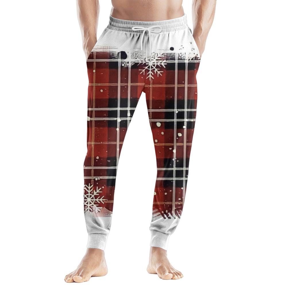 Men's Drawstring Pocket Casual Pants, Checkered Striped Printed Pocket Casual Pants, Home Sleeping Pants