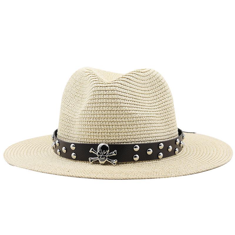 Men and women's new belt decoration outdoor travel seaside sunshade sun protection straw hat spring and summer British style jazz hat