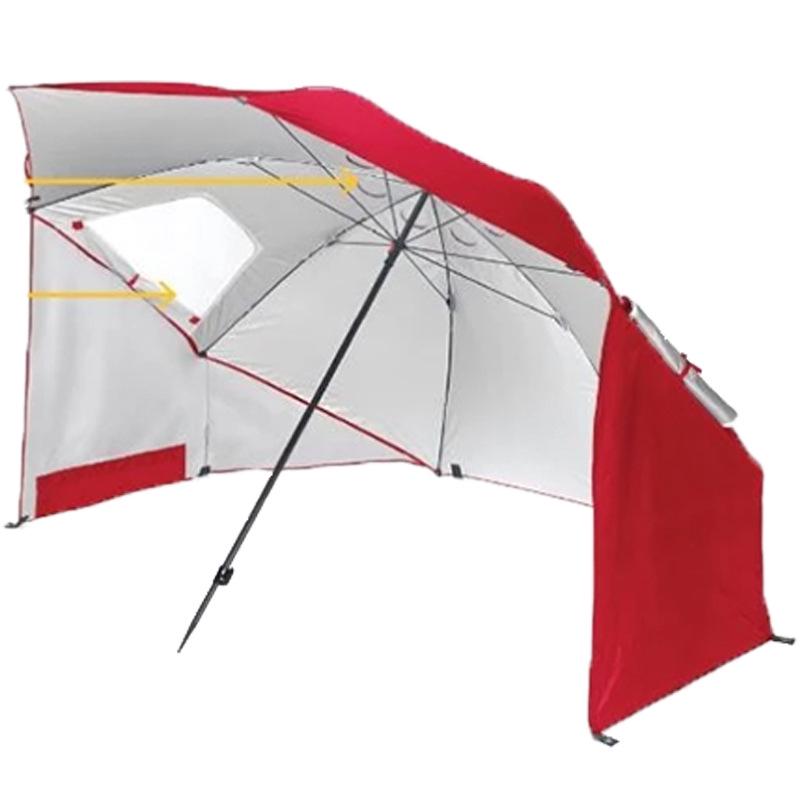 2.4m Dual-Use Outdoor Umbrella Tent with Mesh Window, Portable Beach & Fishing Shelter, Silver-Coated for Sun Protection