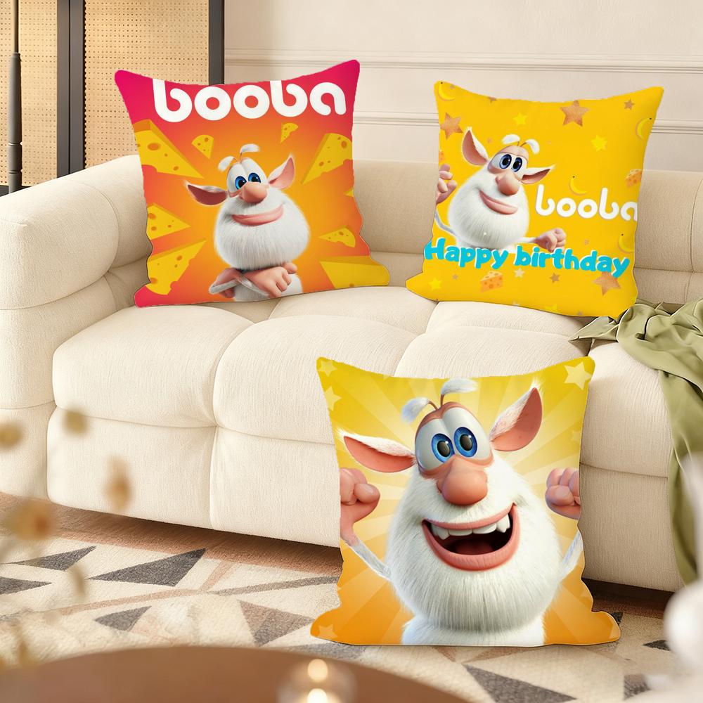 Cute Fourbob-Booba Cushion Cover Soft Short Plush Pillow Cover Smooth Cozy Texture Aesthetic Cushion Case Home Decor