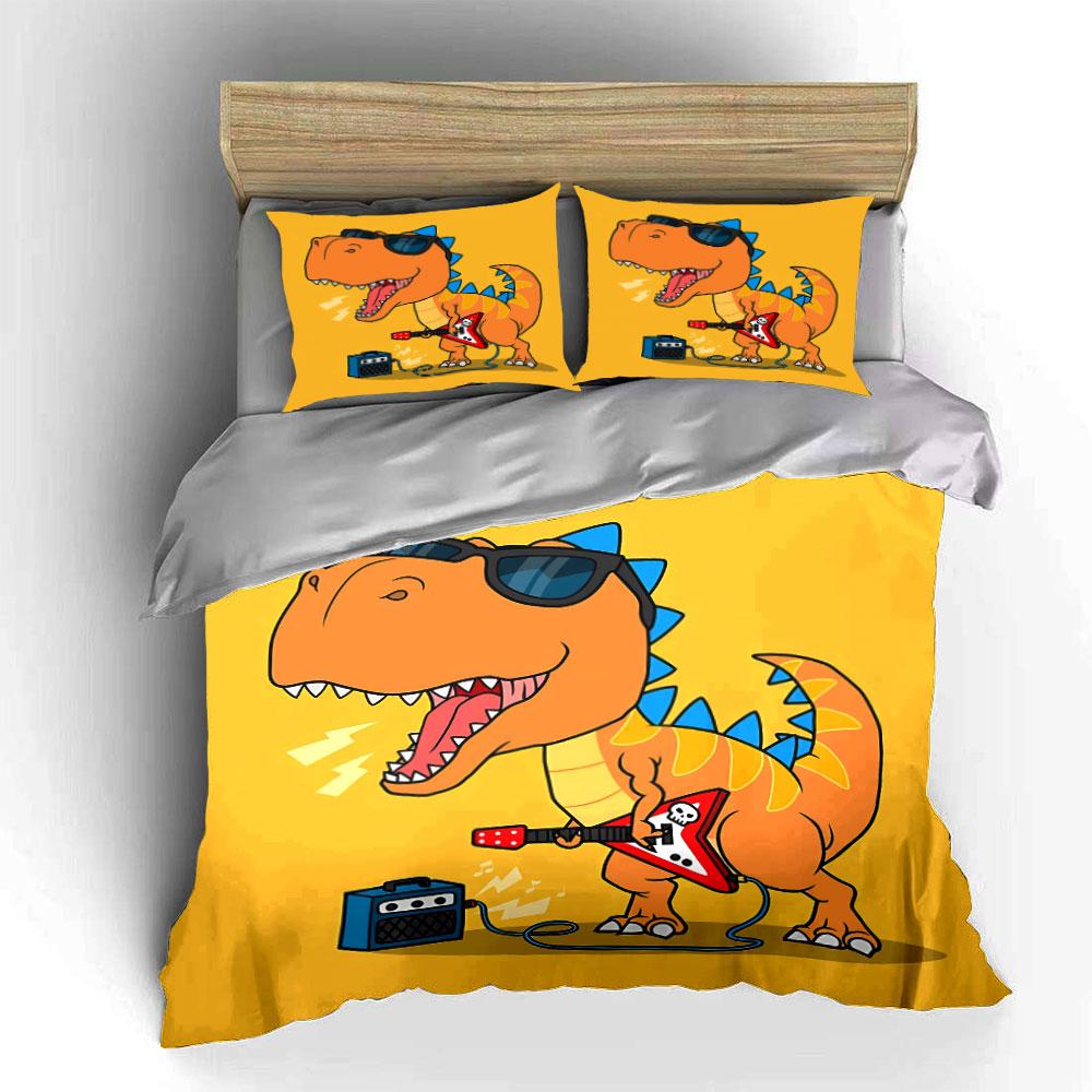 Cool Dinosaur Playing Guitar Bedding Duvet Cover Set Duvet Cover Pillowcases  (1*Duvet Cover 2*Pillowcases, Without Duvet Insert)