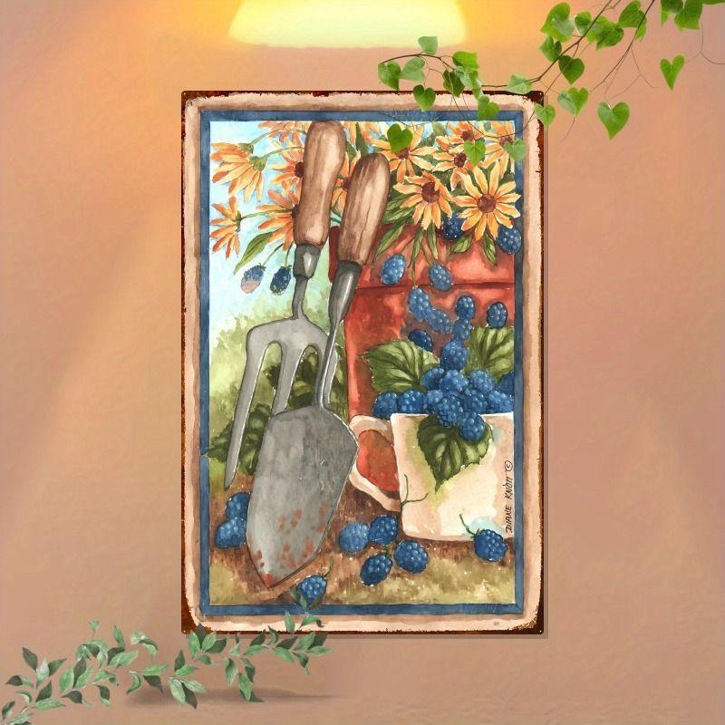Vintage Garden Tools Metal Painting for Balcony Garage & Garden Decor