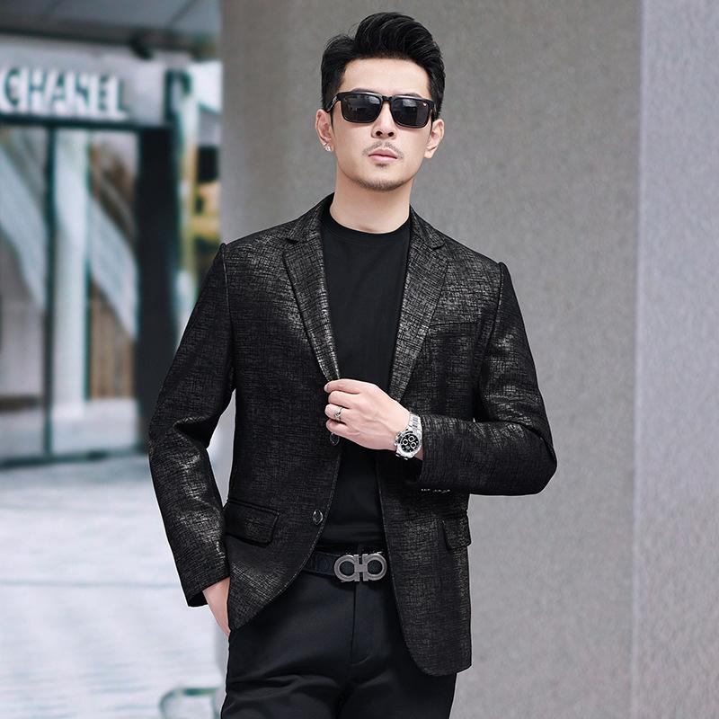 

Весенне-осенняя мужская одежда из натуральной кожи, деловой костюм, куртка из овчины с принтом «золотая зубочистка», повседневная мужская куртка 195