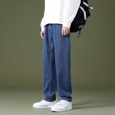 Herrenmode Lässige Lange Jeans Klassische Mann Gerade Denim Weite Beinhose