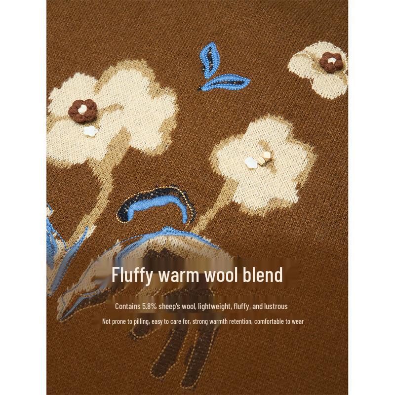 INMAN Women's Coralie Embroidered Jacquard Pullover Sweater