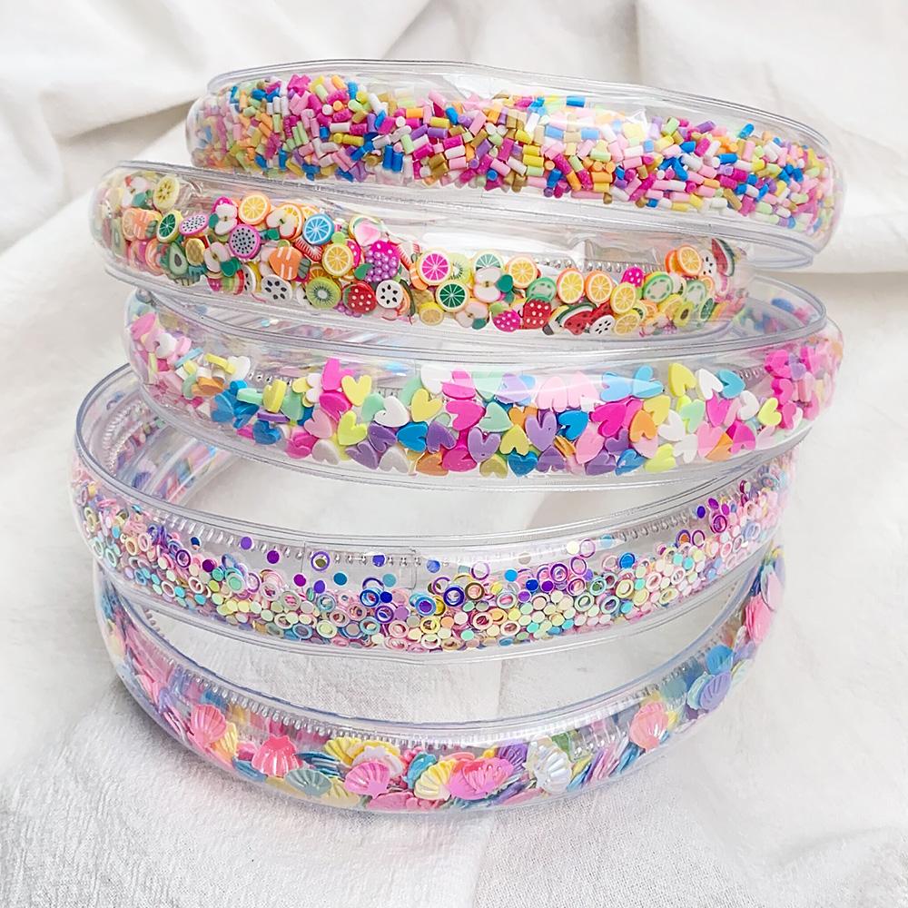 DIY Transparent Quicksand Hair Band for Kids Girls Glitter Sequin Cartoon Ear Headbands Hair Hoops Headwear Hair Accessories