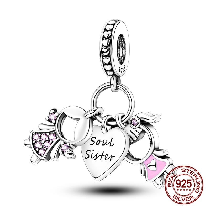 925 sterling copper boys and girls lovers pendant charms Fit 4MM hole diameter bracelet charm beads necklace Diy female Zircon