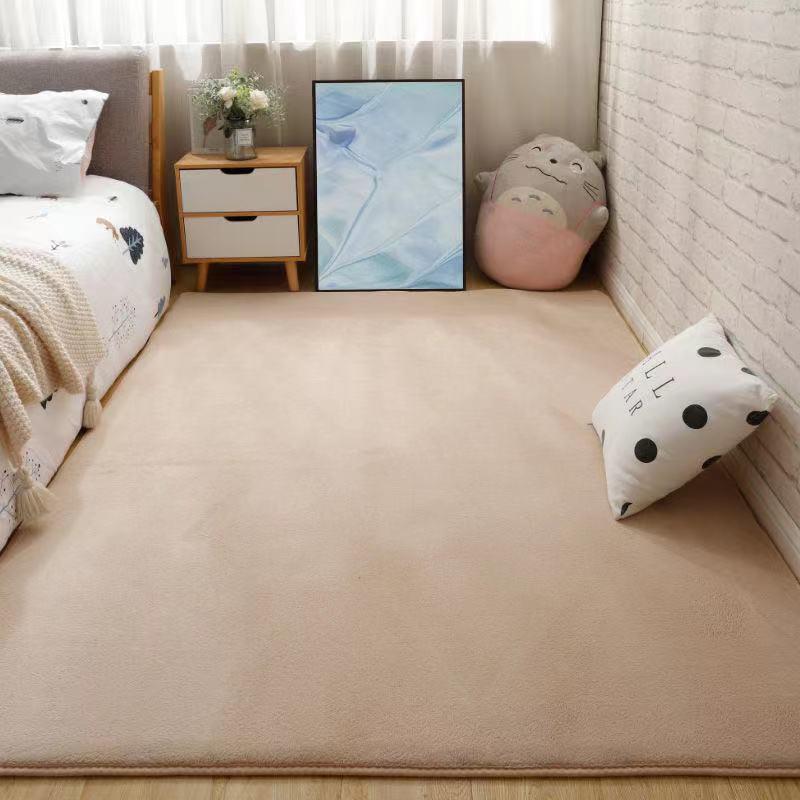 Solid Color Coral Fleece Short Pile Carpet: Full Coverage Living Room & Bedroom Floor Mat