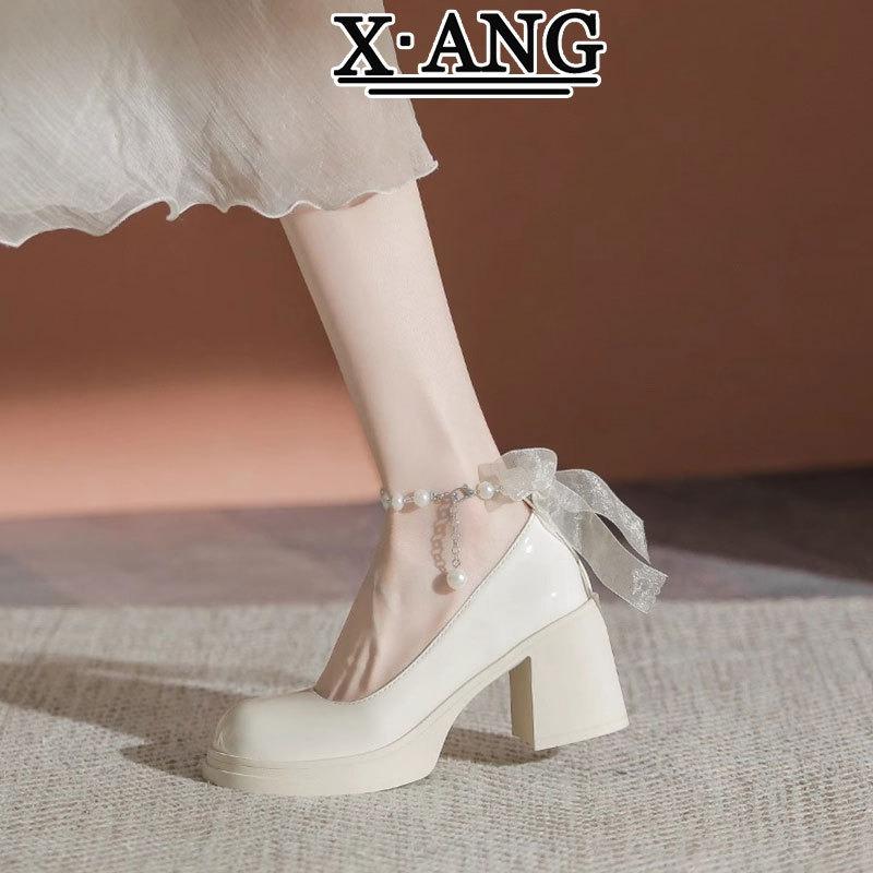 White high heels children's spring and summer new gentle wind Mary Jane women's shoes light mouth thick heel single shoes
