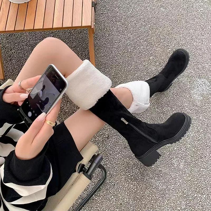 Fashion Women's Shoes 2024 Hot Sale Side Zipper Women's Boots Fashion Belt Buckle Modern Boots Women New Keep Warm Over-the-Knee Boots