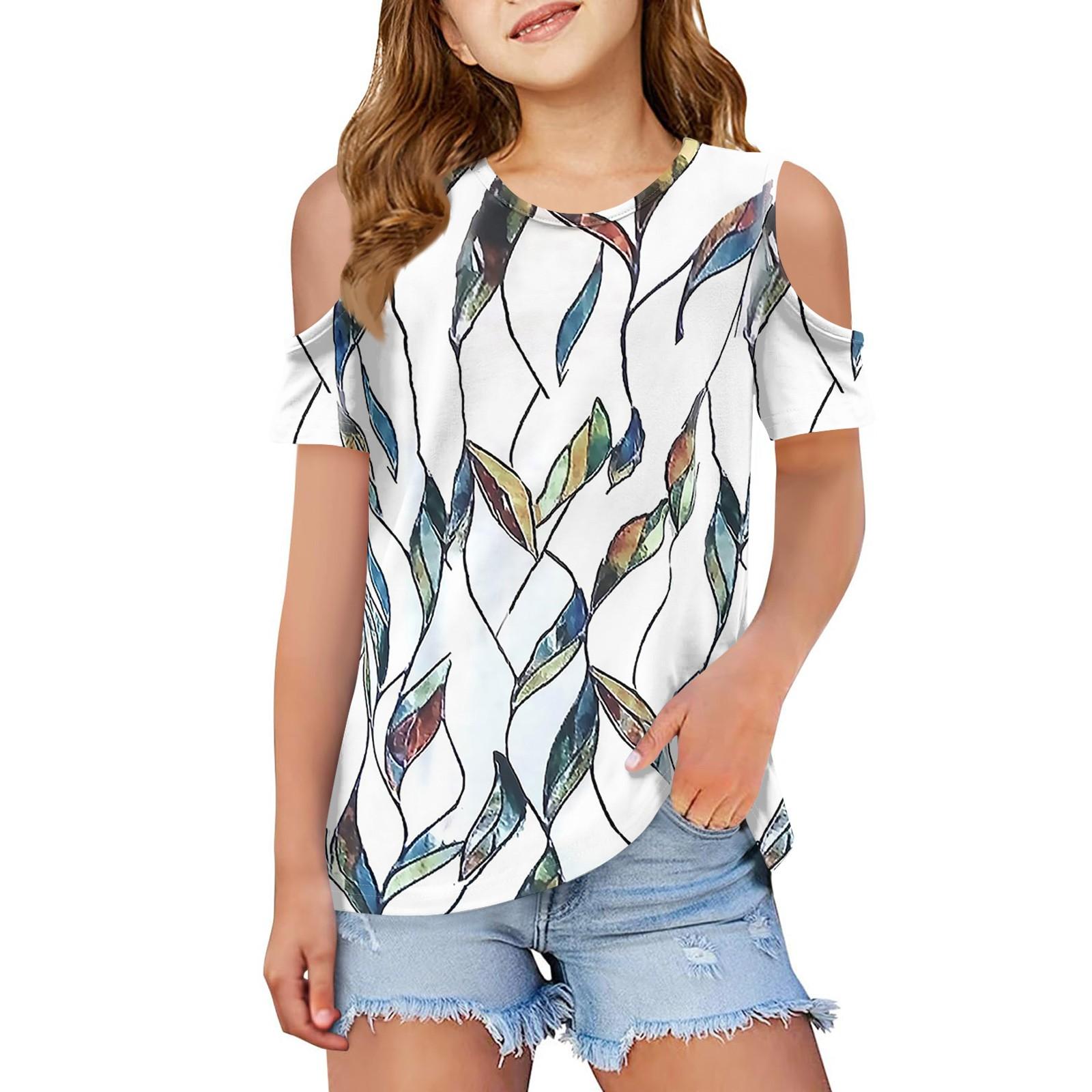 

Летняя детская футболка с открытыми плечами и воротником с цветочным принтом 120 фиолетовый