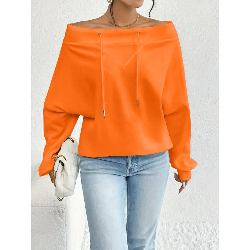 DAFIFY Women's Fashion Casual Spring Autumn Solid Color Print Long Sleeve One Shoulder Blouses & Shirts