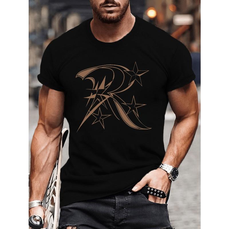 

European Size Stars dark typography illustration print tee shirt, Tees for Men, Casual Short Sleeve T-shirt for summer 4XL чорний