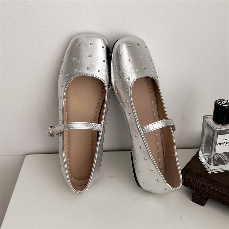 

Silver square head with skirt light mouth thick heel single shoes women s 2025 new summer retro French ballet Mary Jane shoes 40 серебряный