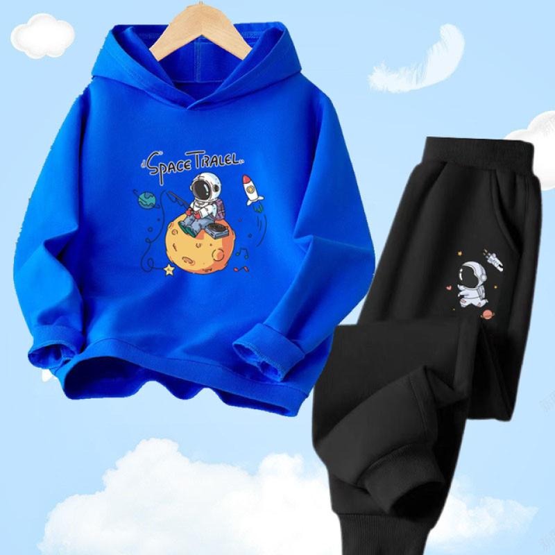 Children's Spring Autumn Funny Astronaut Printed Hoodies Set Pullover Children's Suits Hoody Sweatshirt Sportswear+Pants 2pc Set