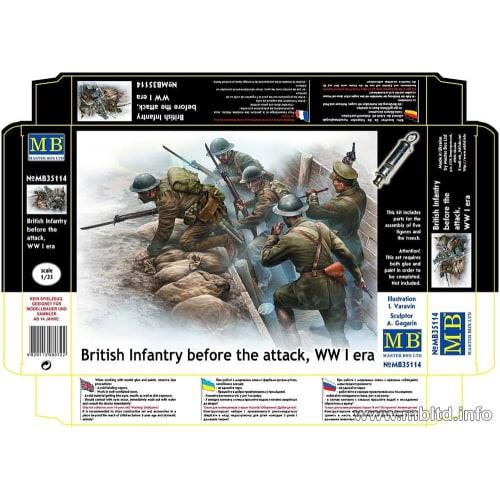 Master Box 1/35 Scale British Infantry Unit (5-Piece Attack) with Trench Miniature Diorama, Plastic Model Kit MB35114