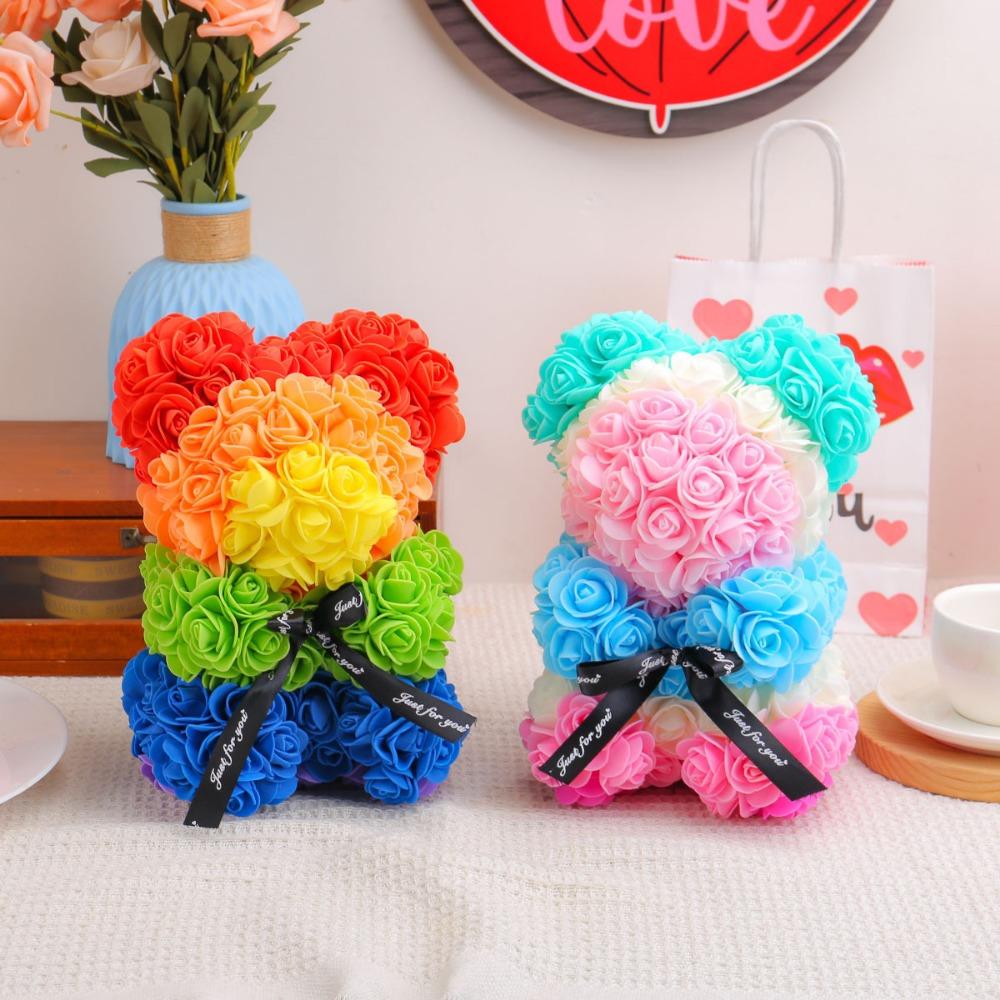 16*24cm Künstlicher Teddy Rose Mehrfarbig Romantisches Valentinstagsgeschenk Freundin Frauen Jahrestag Bär