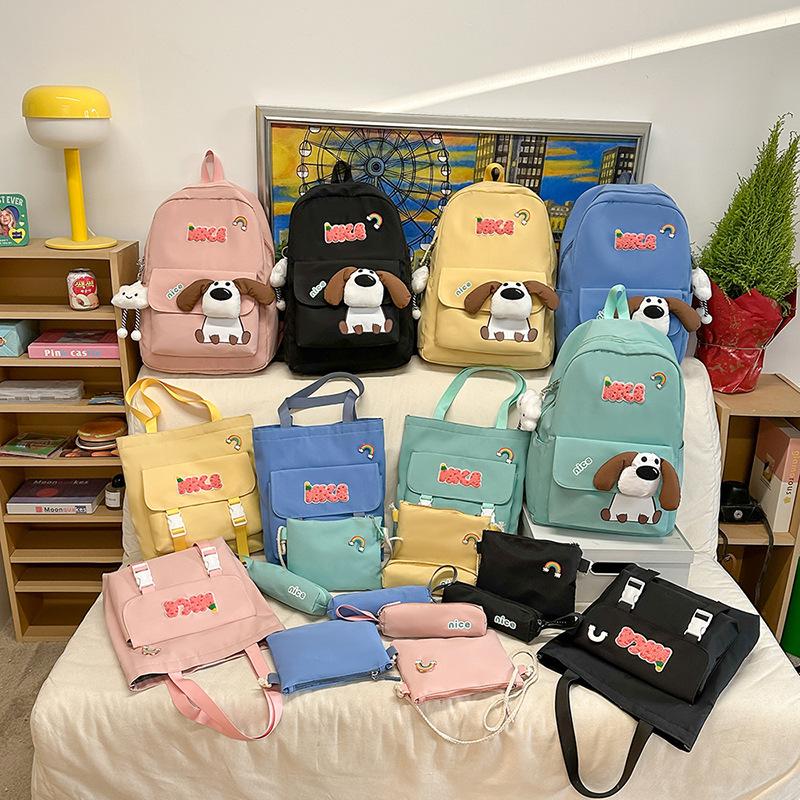 Four-Piece Backpack Set Dog Pattern Large Capacity Senior High School Student School Bag Multi-Functional Backpack
