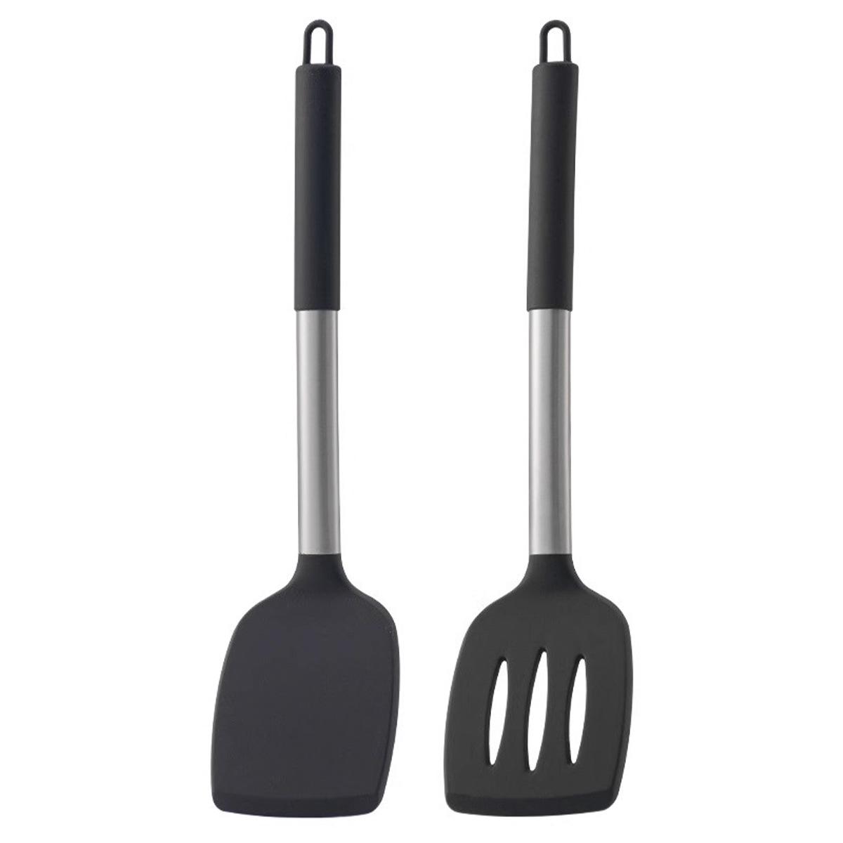Cross 2-Piece Silicone Spatula Set: Anti-Scald Handle, Heat-Resistant, Non-Stick, Slotted Spoon Kitchenware