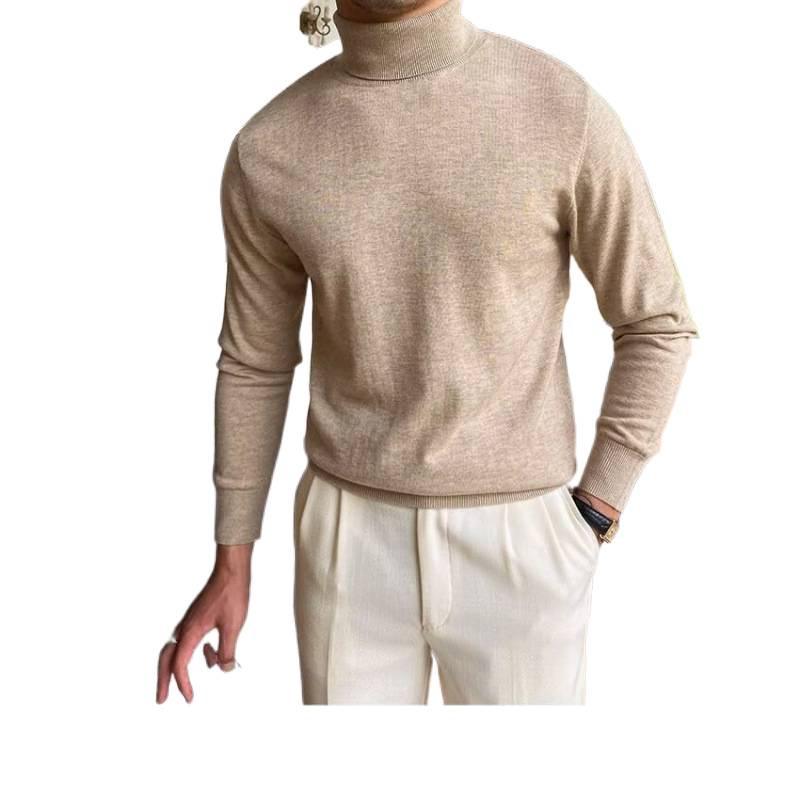 Men's Loose Plus Size High Neck Knit Sweater - Solid Color, Long Sleeve, Spring/Autumn/Winter