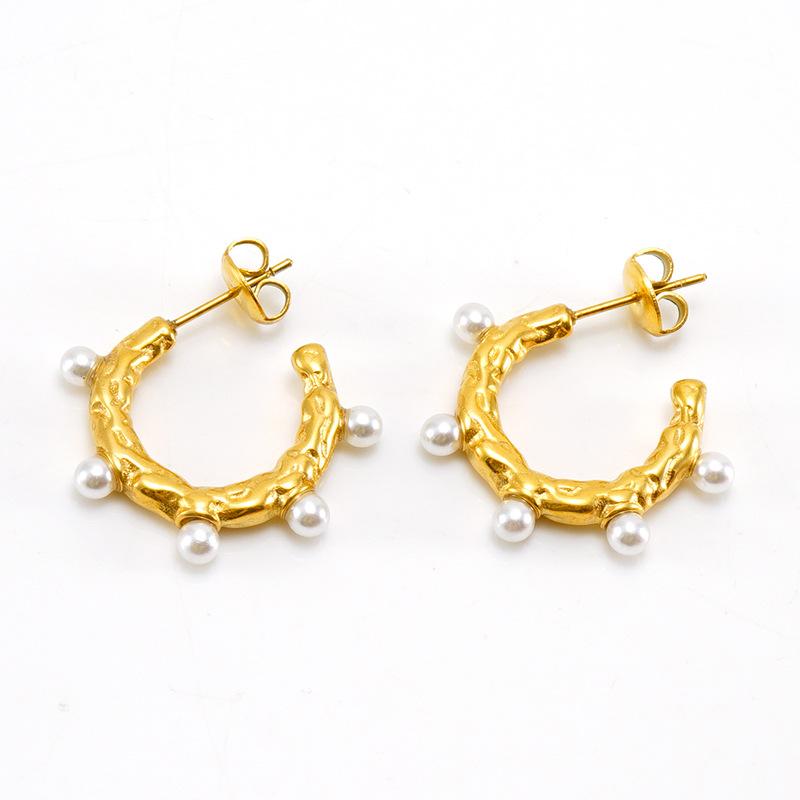 New 18k Stainless Steel Gold Earrings Pearl Temperament Trendy Round Earrings