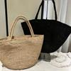 French-Style Japanese Raffia Hand-Crocheted Straw Bucket Bag for Women - Versatile Casual Single Shoulder Design.