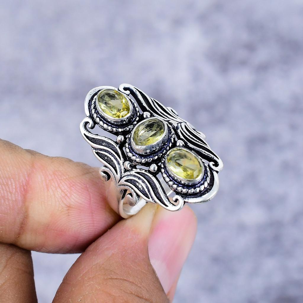 Citrine Gemstone Handmade 925 Sterling Silver Jewelry Ring Size 9 M-2673
