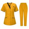 Women's Uniforms Quick Dry Fabrics V-Neck With Pockets Short Sleeves Long Pants Solid Color Workwear Suit