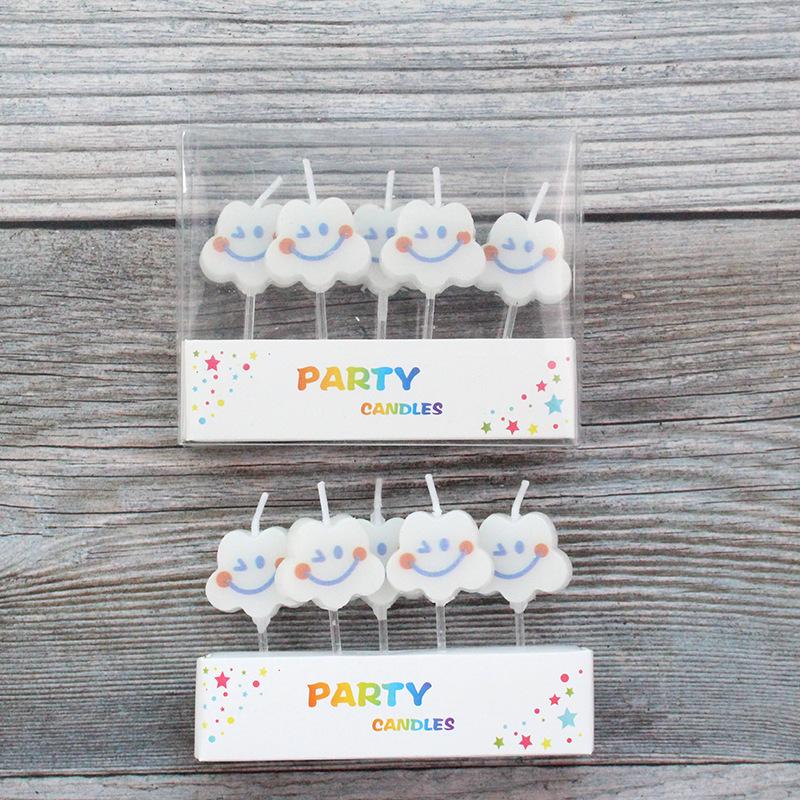 Cute Cloud Smiley Birthday Cake Candles Korean Ins Creative Children's Party Decoration 5 Pack Candles