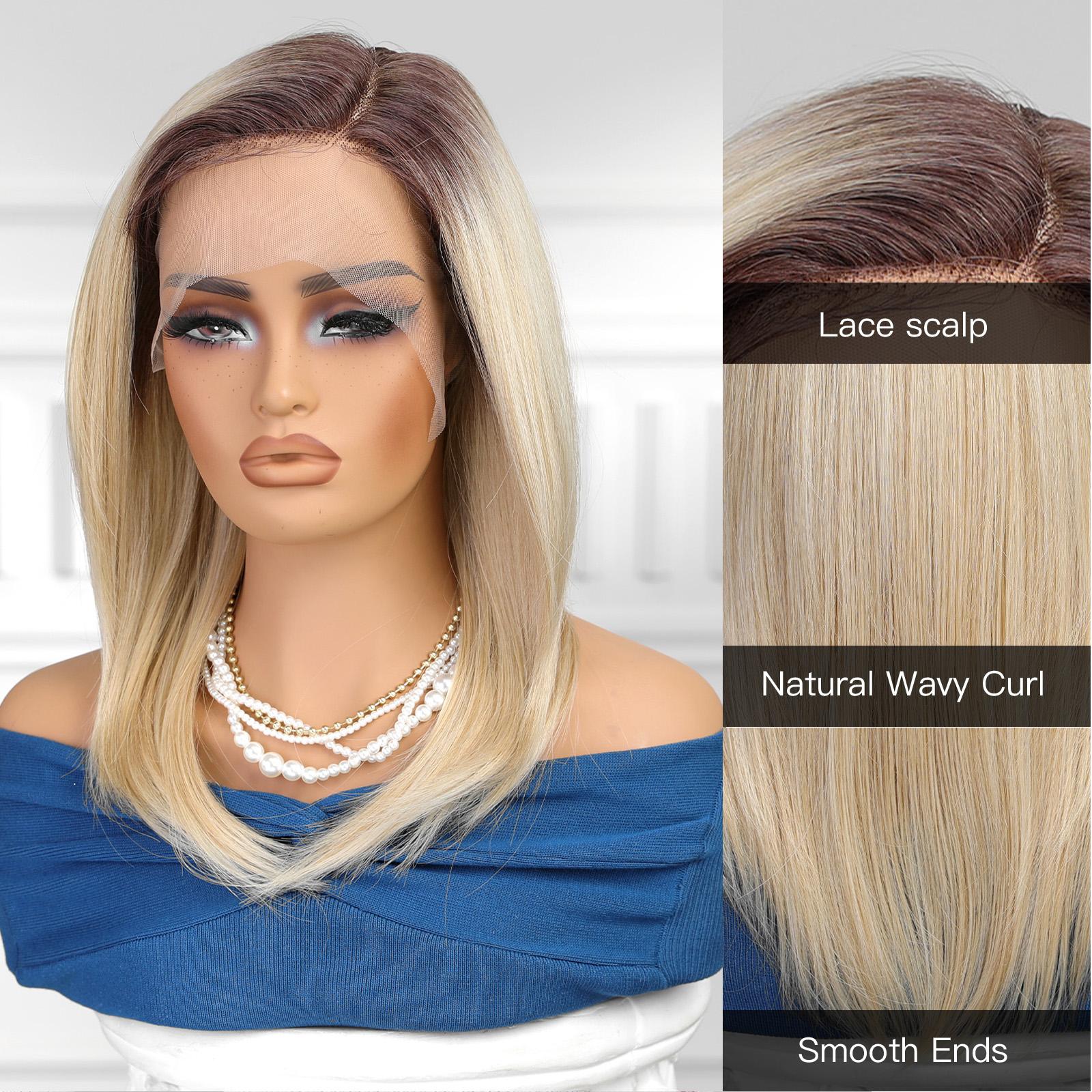 66 Cm Weinrote Lace-Front-Perücke Mit Weißblonden Highlights – Synthetisch, Hitzebeständig, Mit Verstellbarer Kappe
